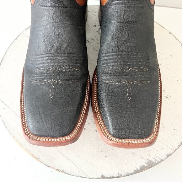 Rod Patrick Mens Cowboy Boots 12AAA Black Kangaroo Brown Top Western Square Toe - Picture 6 of 12